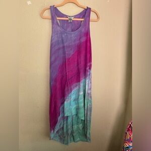Hard Tail Forever Pink Purple Tie Dye Ombré Asymmetrical Maxi Tank Dress M